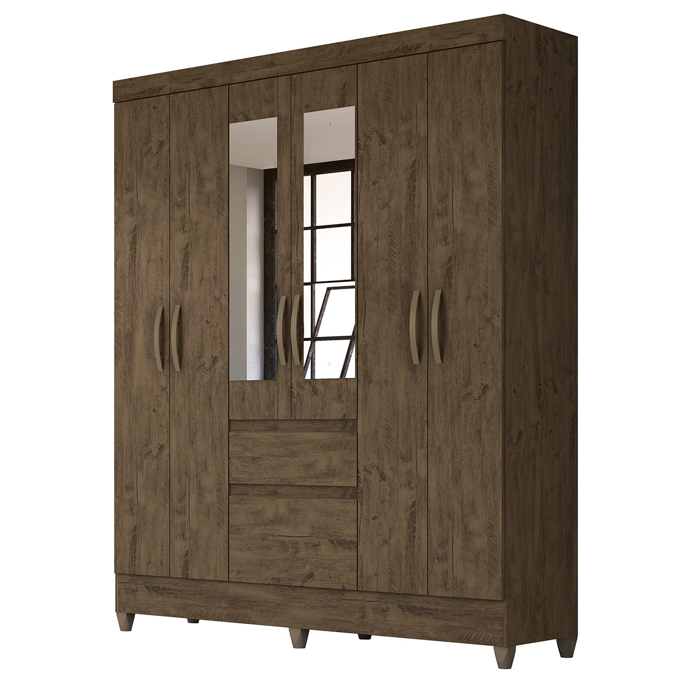 Guarda Roupa Casal 162cm Com Espelho Cuban Castanho Wood Z17 - Mpozenato