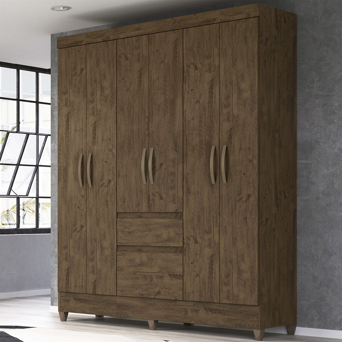 Guarda Roupa Casal 162cm Com Espelho Cuban Castanho Wood Z17 - Mpozenato