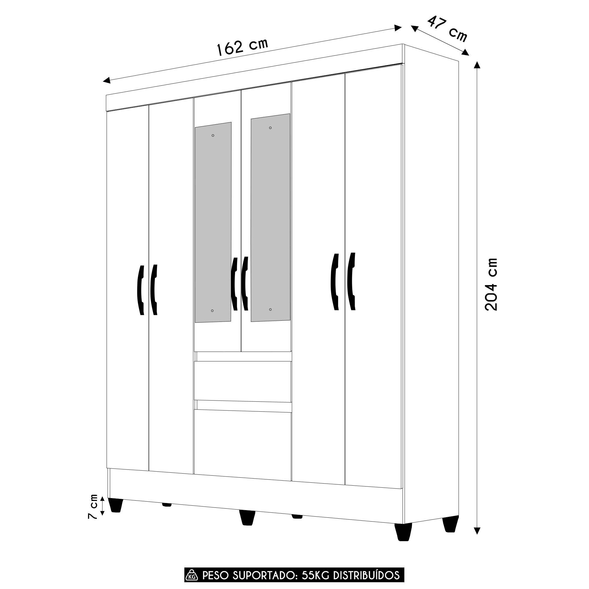 Guarda Roupa Casal 162cm Com Espelho Cuban Castanho Wood Z17 - Mpozenato