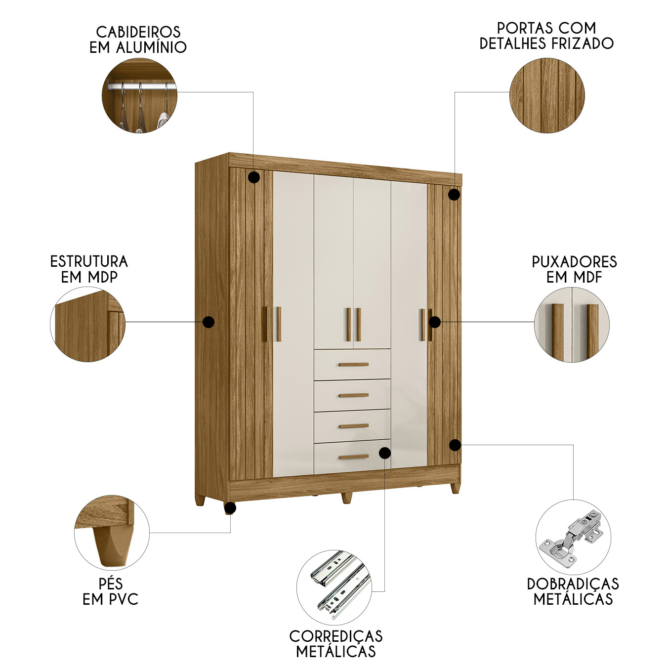 Guarda Roupa Casal 165cm 6 Portas Khani Freijó/Off Z17       - Mpozenato