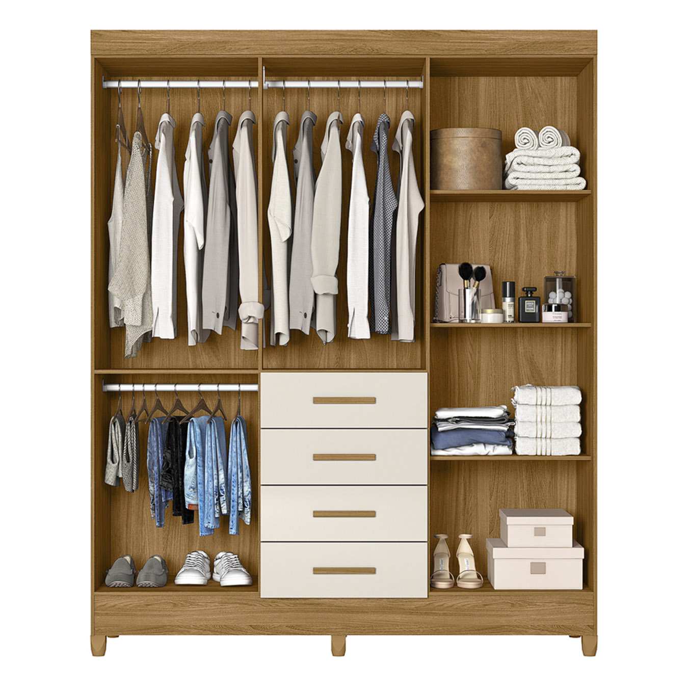 Guarda Roupa Casal 165cm 6 Portas Khani Freijó/Off Z17       - Mpozenato