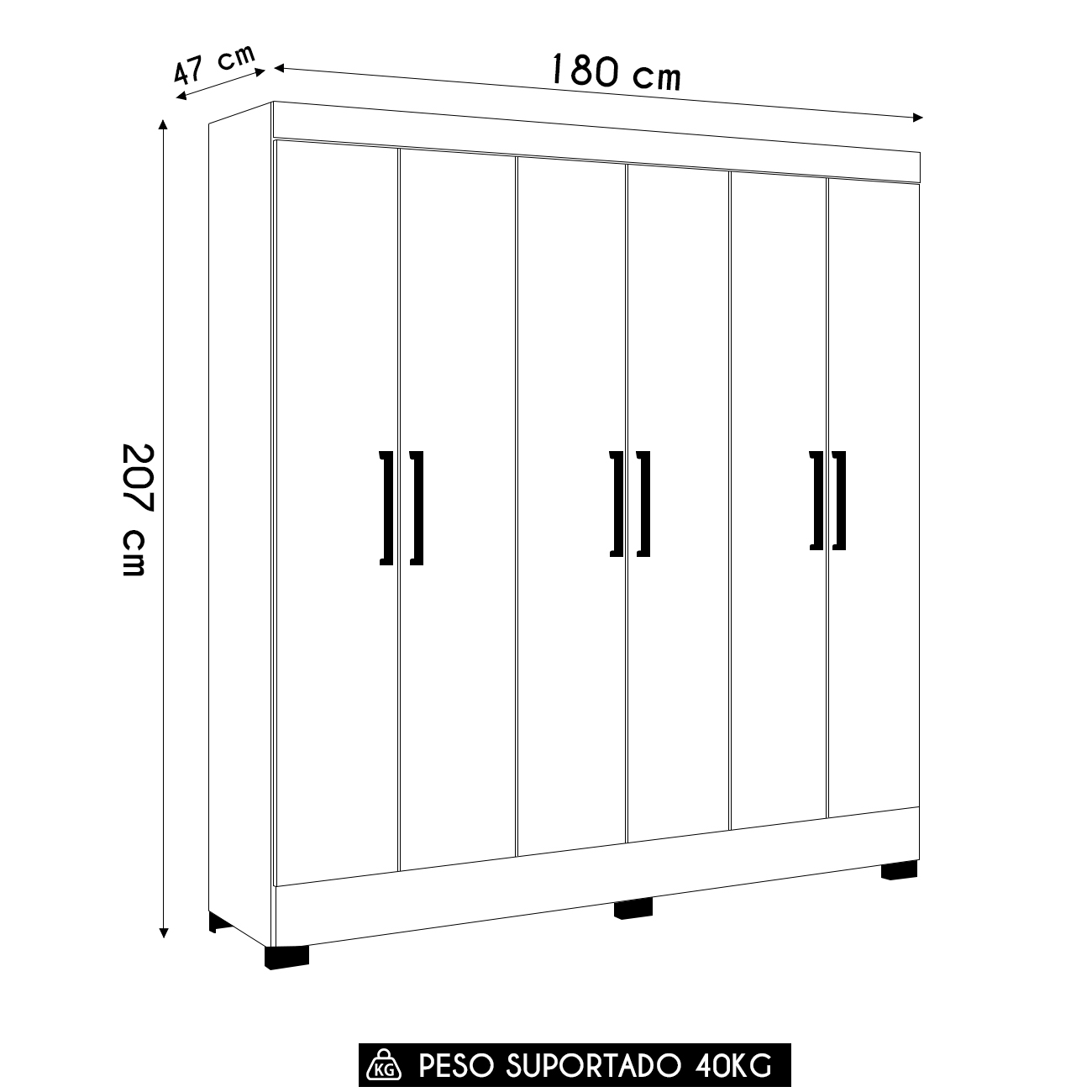 Guarda Roupa Casal 180cm 6 Portas Vanci D02 Branco - Mpozenato