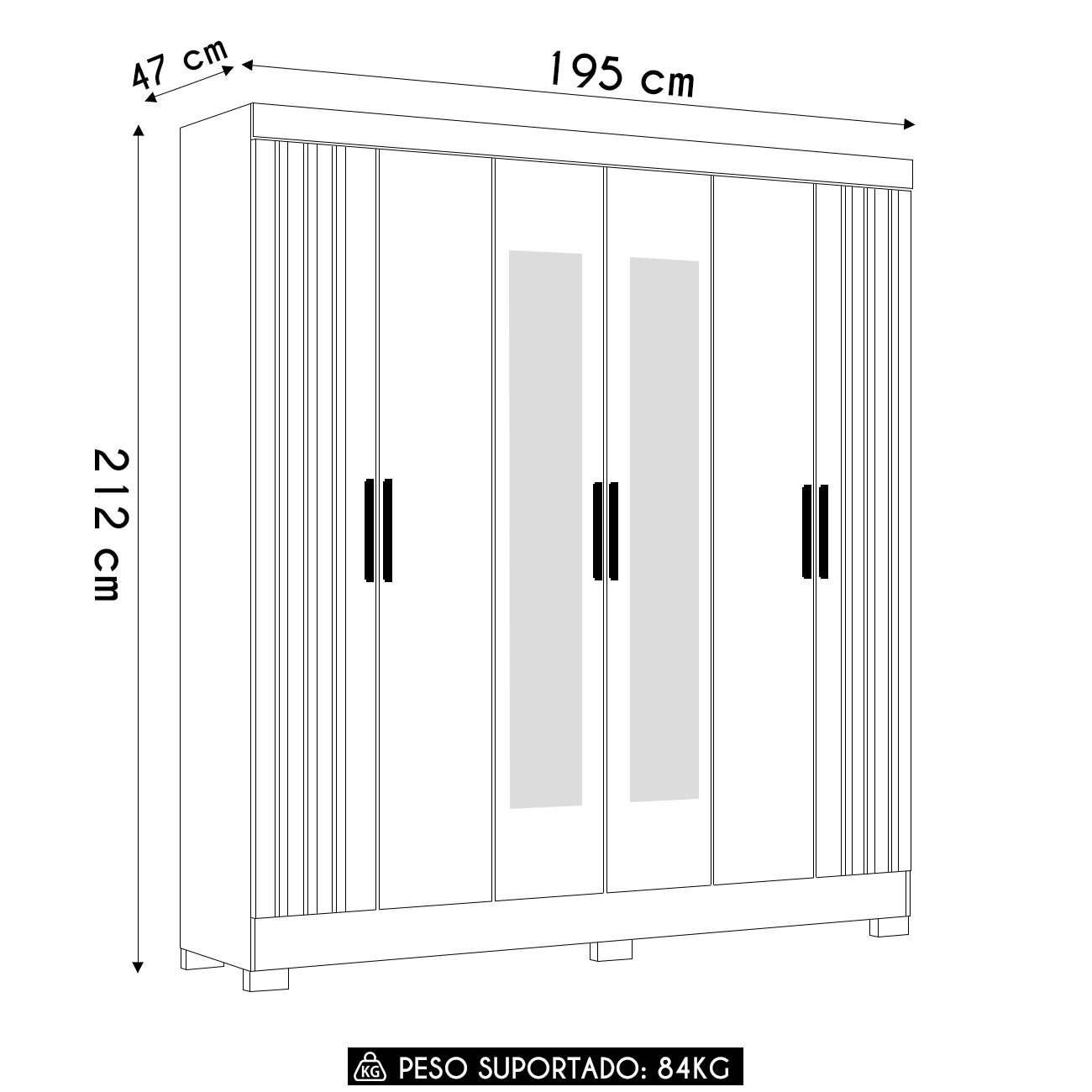Guarda Roupa Casal 195cm Espelho Ripado Arlon M07 Freijó - Mpozenato