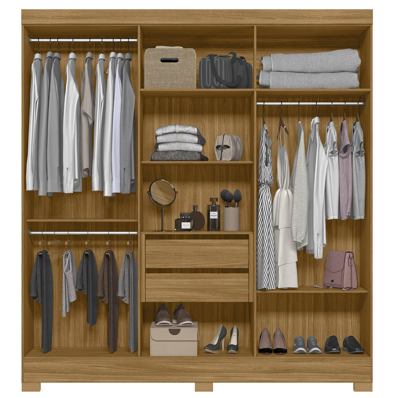 Guarda Roupa Casal 195cm Espelho Ripado Arlon M07 Freijó - Mpozenato