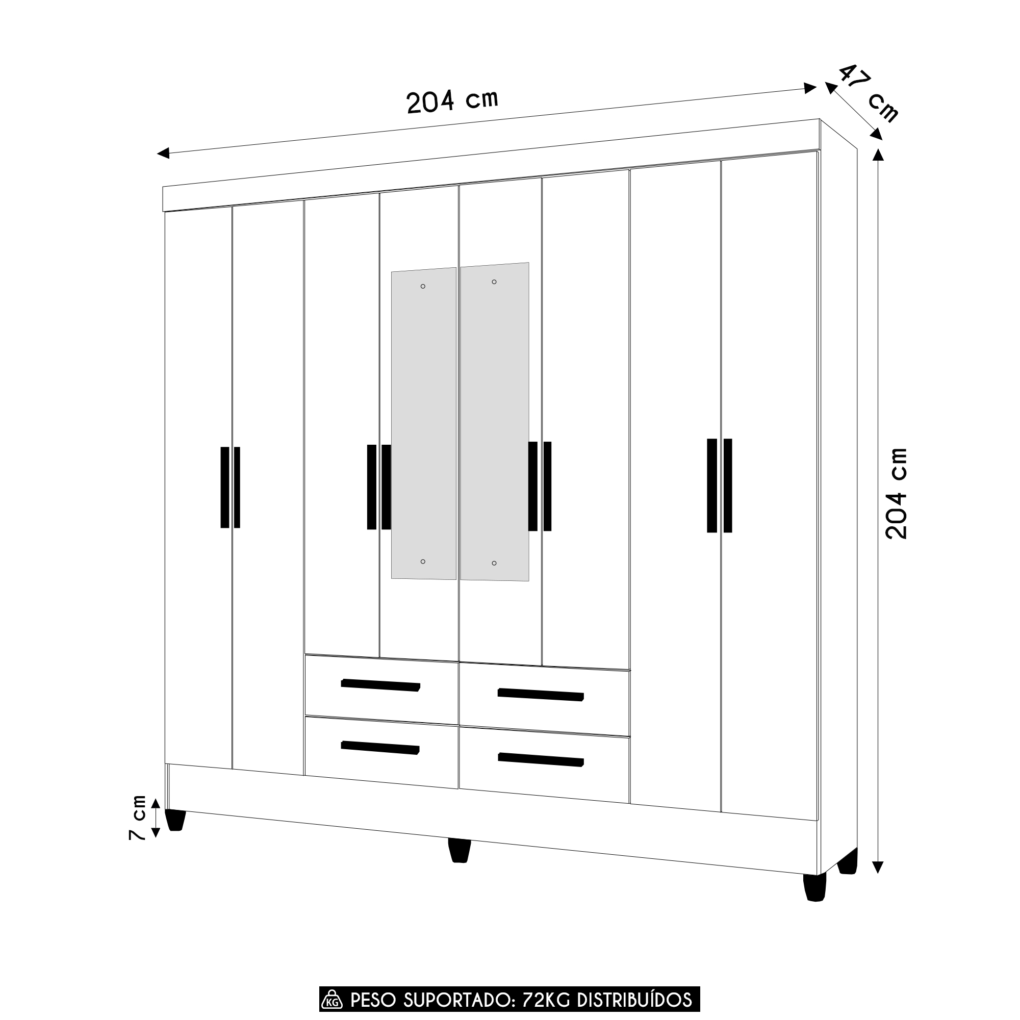 Guarda Roupa Casal 204cm Com Espelho Vitta Freijó/Off Z17    - Mpozenato