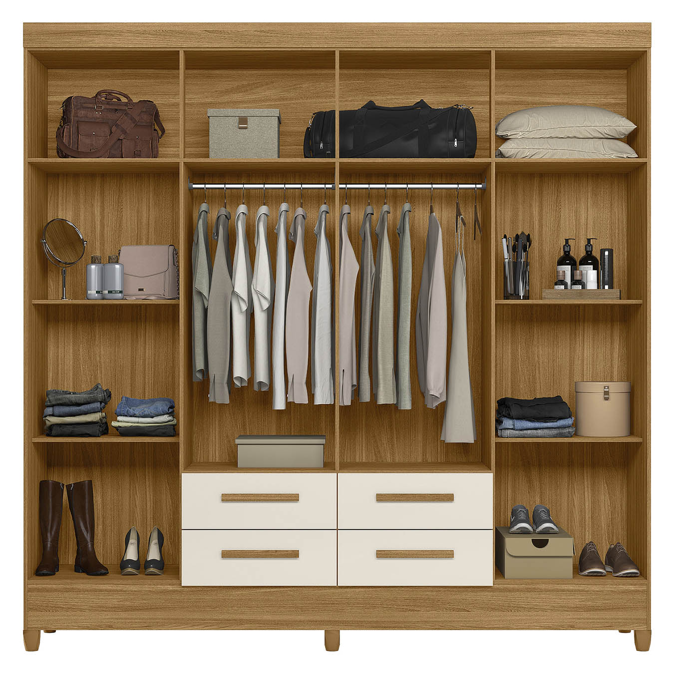 Guarda Roupa Casal 204cm Com Espelho Vitta Freijó/Off Z17    - Mpozenato