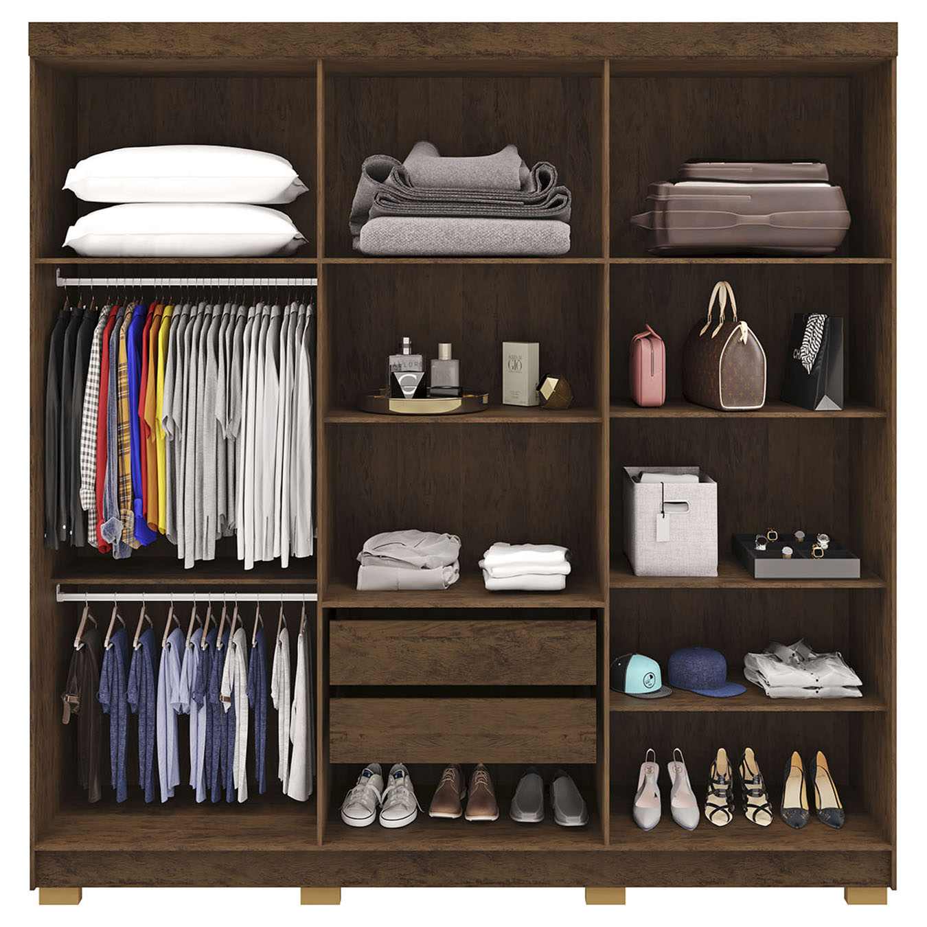 Guarda Roupa Casal 218cm Com Espelho Bolty Imbuia Rústico V02 - Mpozenato
