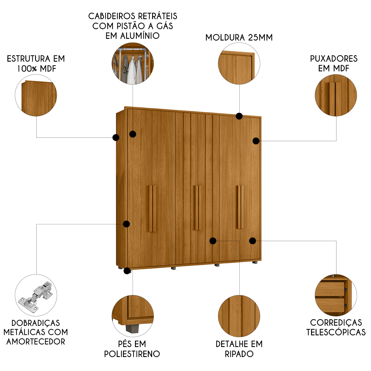 Guarda Roupa Casal 230cm Com 6 Portas Barok Cinamomo Z10    - Mpozenato