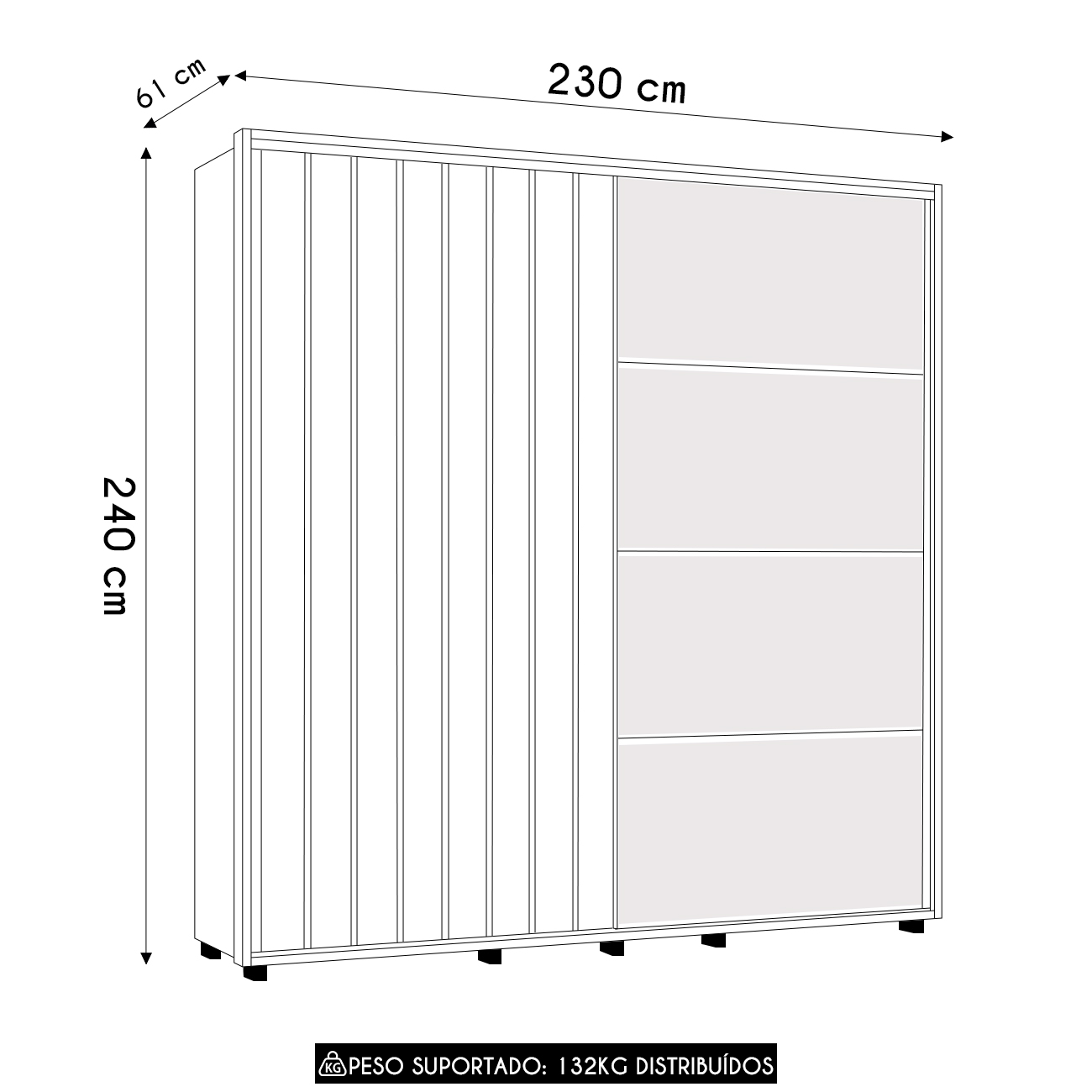 Guarda Roupa Casal 230cm Com Espelho Verbena Off/Cinamomo Z10 - Mpozenato