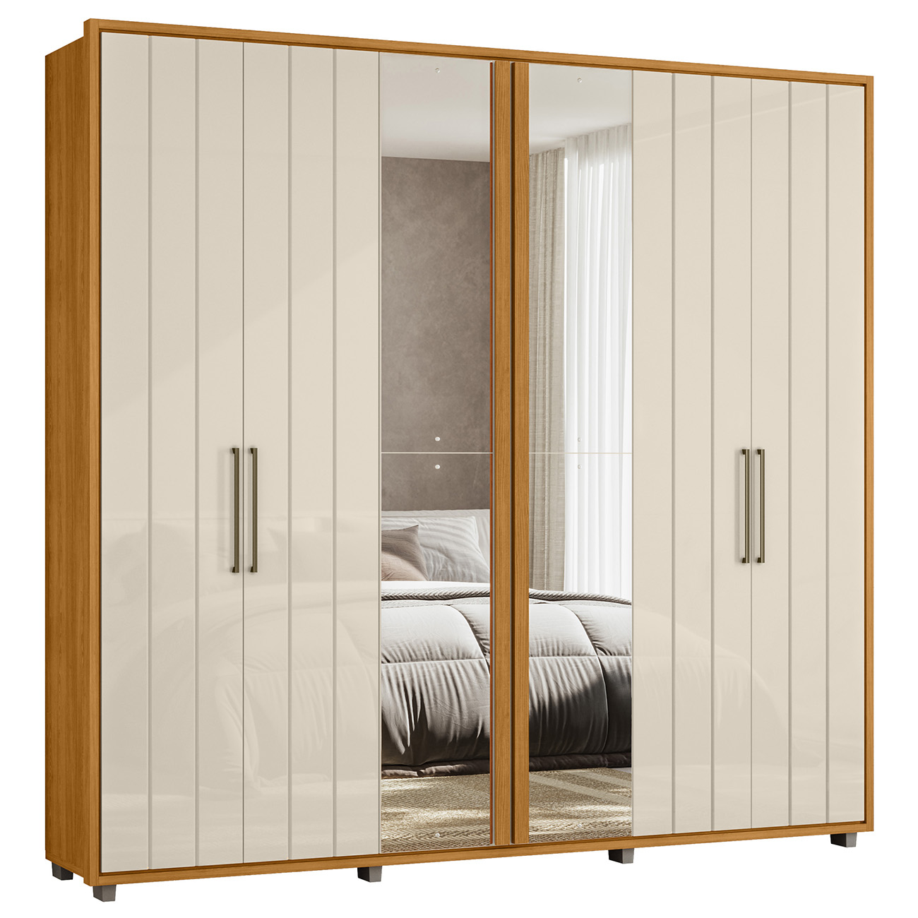 Guarda Roupa Casal 250cm Com Espelho Vibe Off/Cinamomo Z10  - Mpozenato