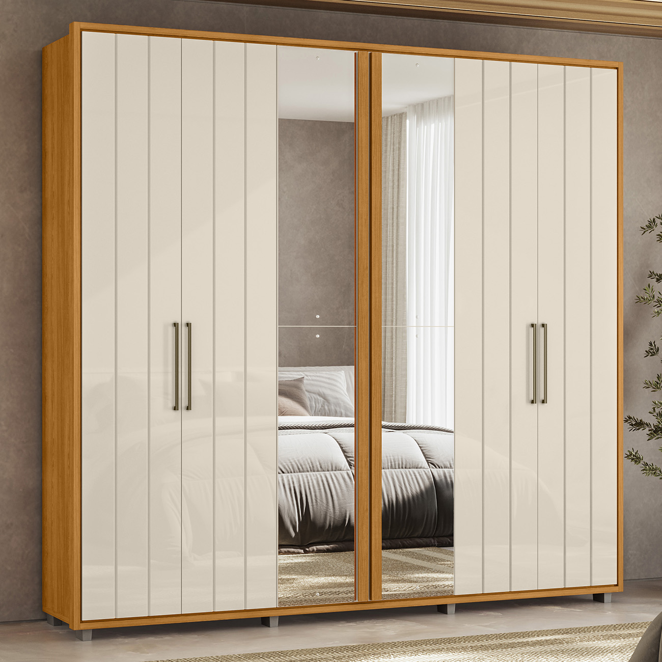 Guarda Roupa Casal 250cm Com Espelho Vibe Off/Cinamomo Z10  - Mpozenato