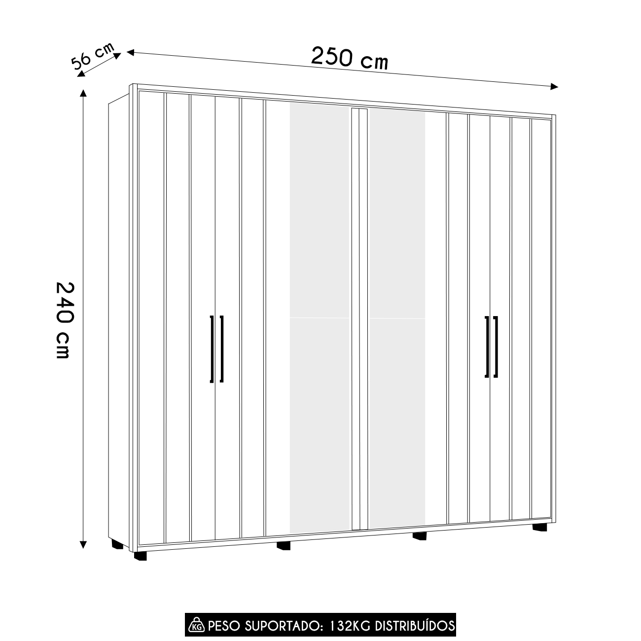 Guarda Roupa Casal 250cm Com Espelho Vibe Off/Cinamomo Z10  - Mpozenato