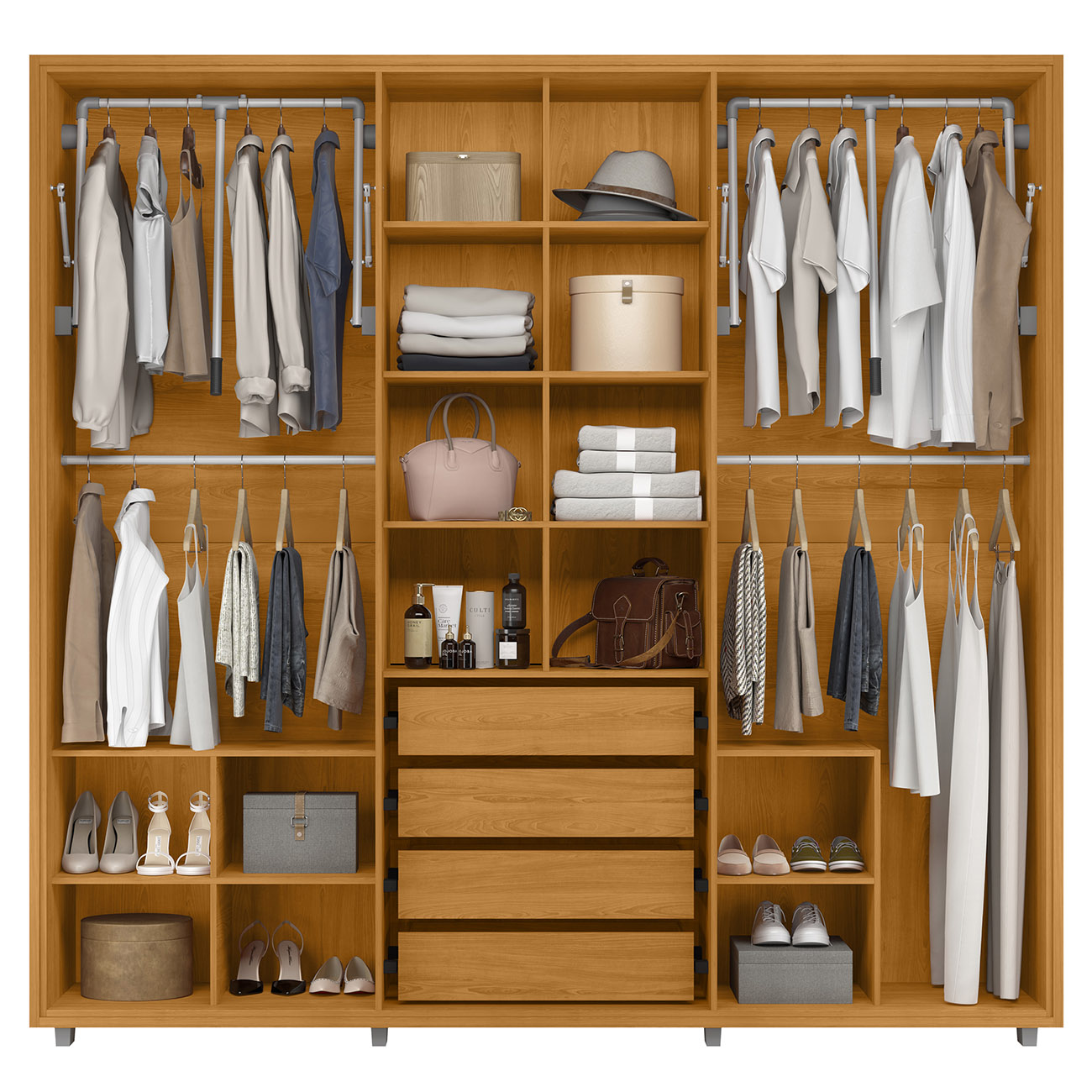 Guarda Roupa Casal 250cm Com Espelho Vibe Off/Cinamomo Z10  - Mpozenato
