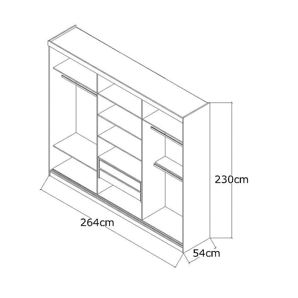 Guarda Roupa Casal 264cm 3 Portas de Correr 3 Espelhos Winter F04 Branco - Mpozenato