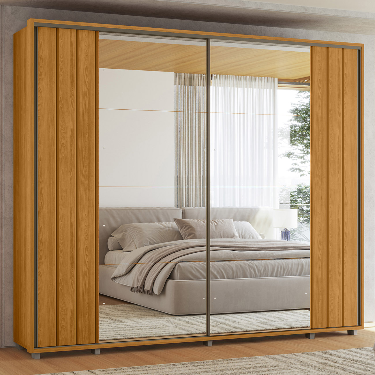 Guarda Roupa Casal 278cm 2 Portas 8 Espelhos Mya Cinamomo Z10 - Mpozenato