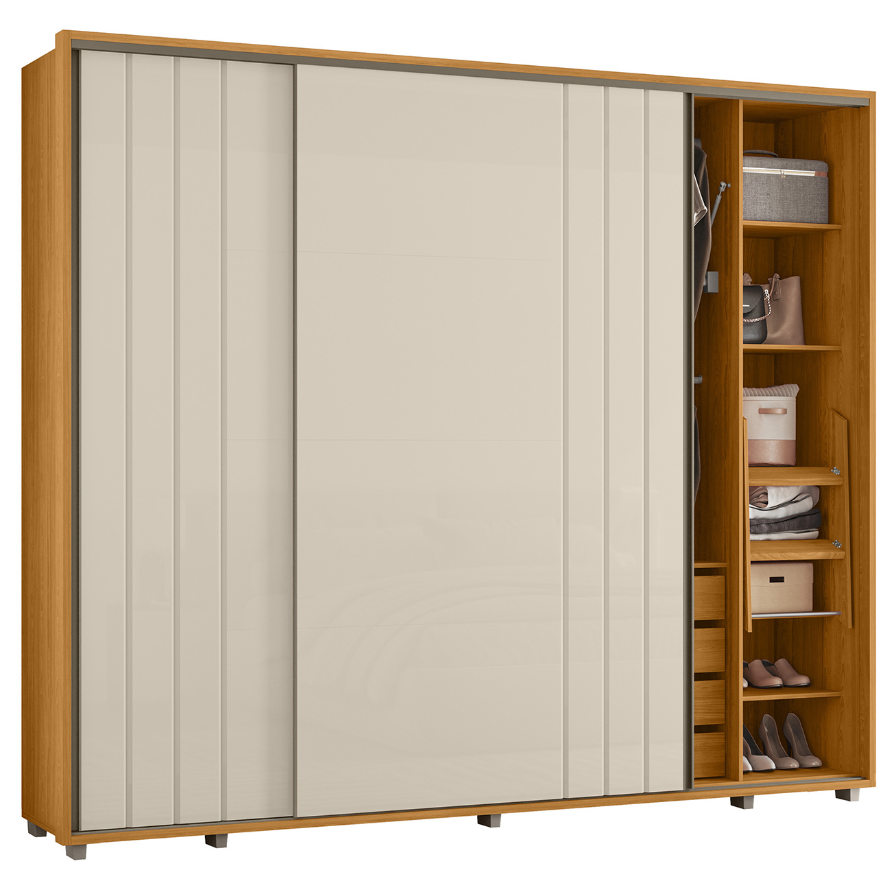Guarda Roupa Casal 278cm Com 2 Portas Mya Off/Cinamomo Z10  - Mpozenato