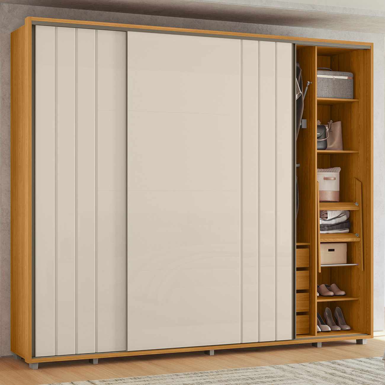 Guarda Roupa Casal 278cm Com 2 Portas Mya Off/Cinamomo Z10  - Mpozenato