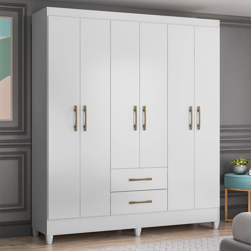 Guarda Roupa Casal 6 Portas 2 Gavetas 153cm Paraná M07 Branco - Mpozenato
