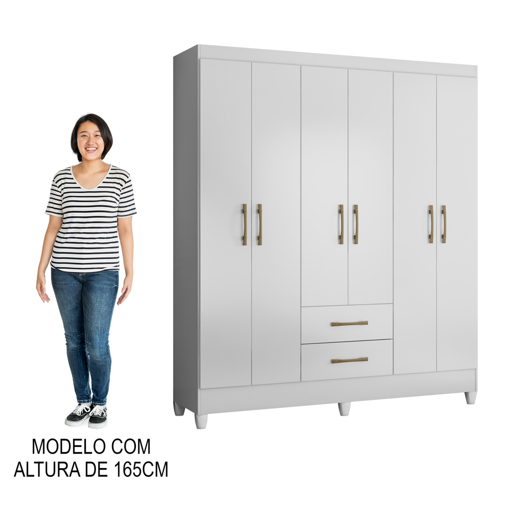 Guarda Roupa Casal 6 Portas 2 Gavetas 153cm Paraná M07 Branco - Mpozenato