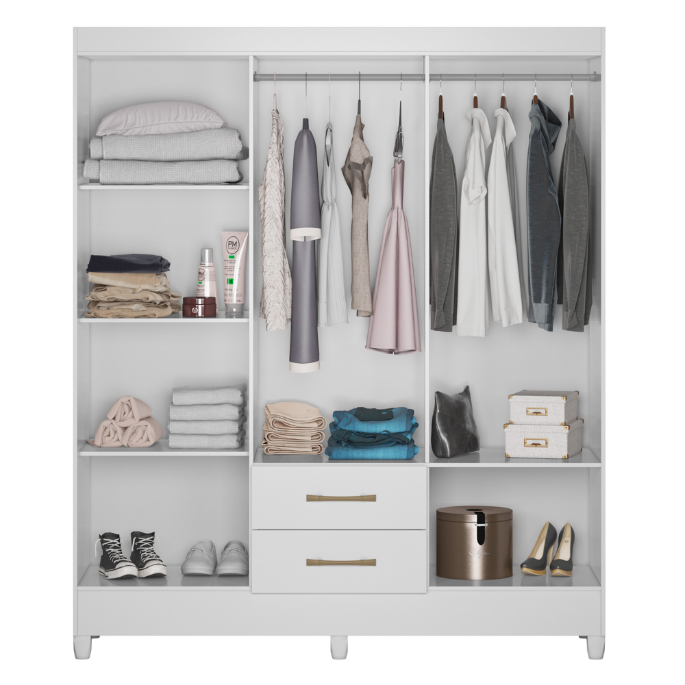 Guarda Roupa Casal 6 Portas 2 Gavetas 153cm Paraná M07 Branco - Mpozenato