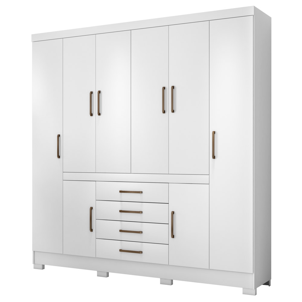 Guarda Roupa Casal 8 Portas 4 Gavetas New Realce D02 Branco - Mpozenato