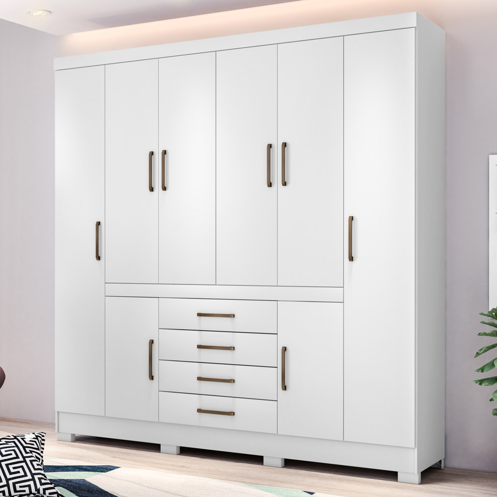 Guarda Roupa Casal 8 Portas 4 Gavetas New Realce D02 Branco - Mpozenato