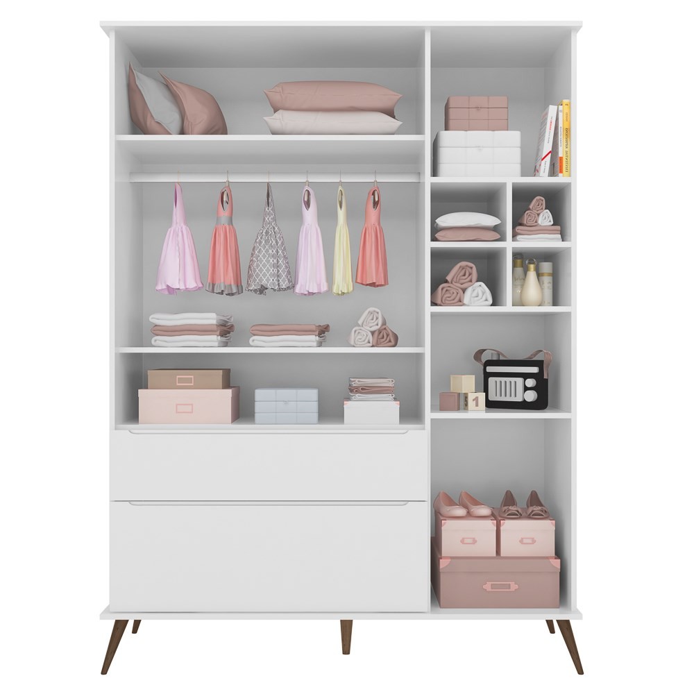 Guarda Roupa Infantil 100% MDF 3 Portas Pés Retrô Mel P04 Branco - Mpozenato
