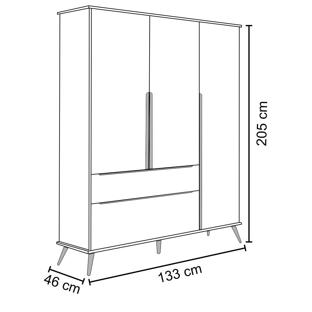 Guarda Roupa Infantil 100% MDF 3 Portas Pés Retrô Mel P04 Branco - Mpozenato