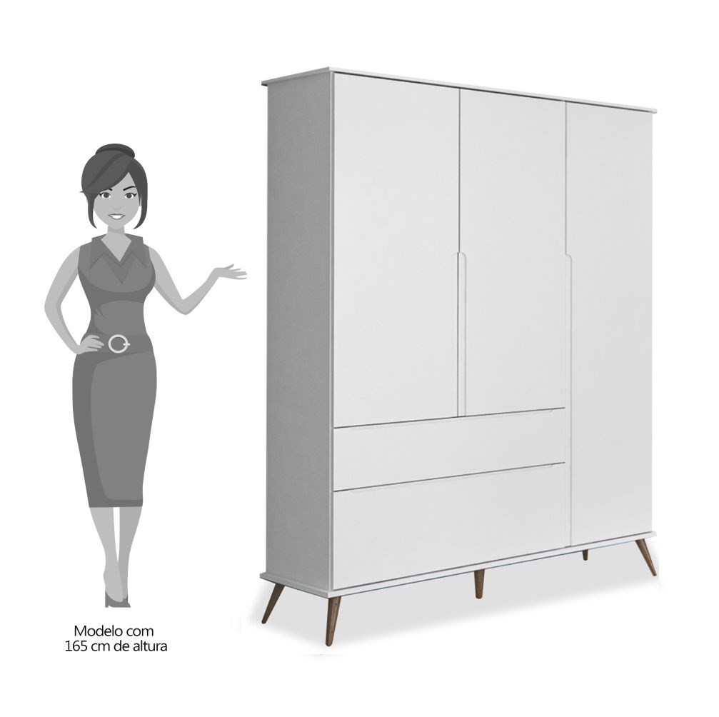 Guarda Roupa Infantil 100% MDF 3 Portas Pés Retrô Mel P04 Branco - Mpozenato