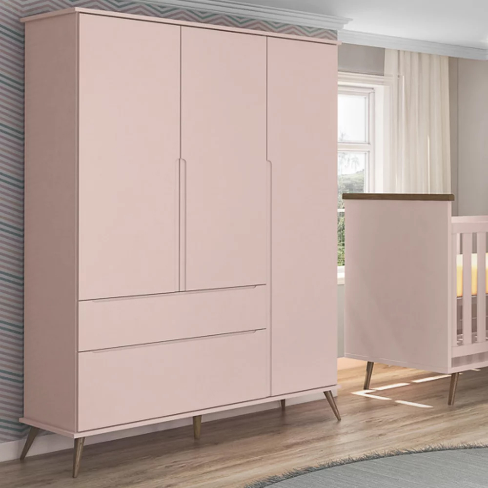 Guarda Roupa Infantil 100% MDF 3 Portas Pés Retrô Mel P04 Cinza - Mpozenato