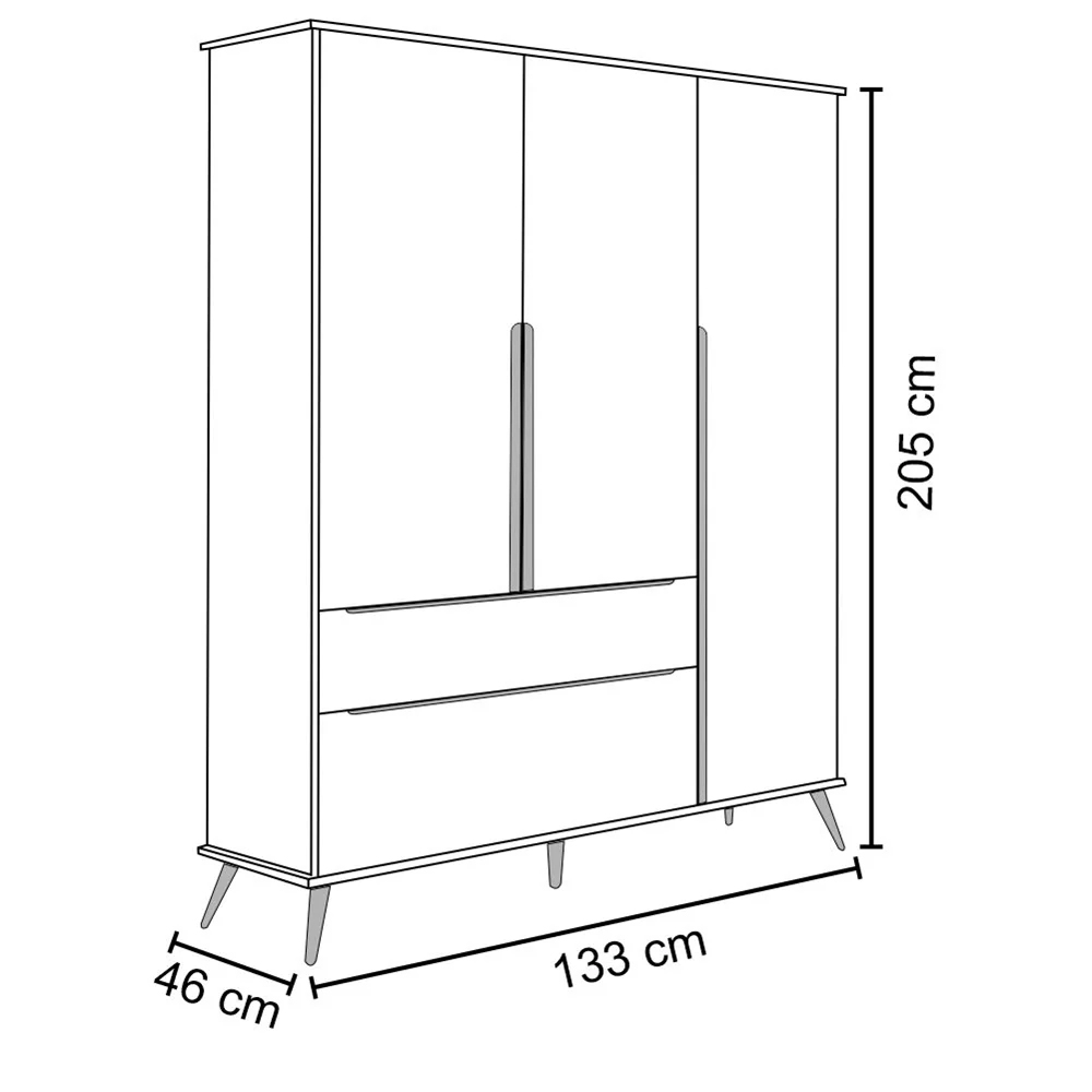 Guarda Roupa Infantil 100% MDF 3 Portas Pés Retrô Mel P04 Cinza - Mpozenato