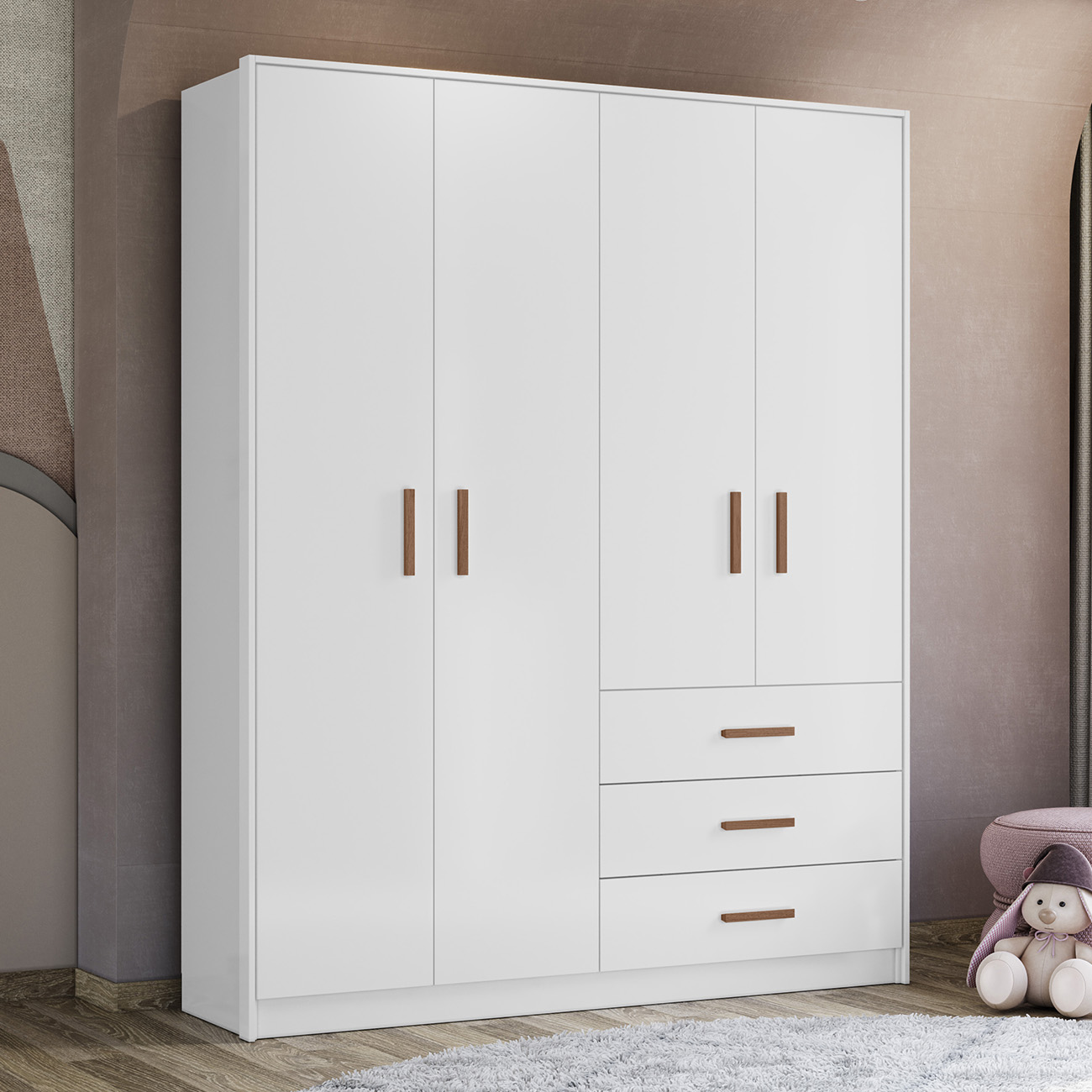 Guarda Roupa Infantil 176cm Com 4 Portas Nelly Branco Z49  - Mpozenato