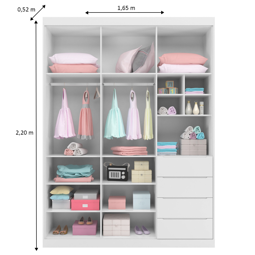 Guarda Roupa Infantil 3 Portas 4 Gavetas Lua P04 Branco - Mpozenato