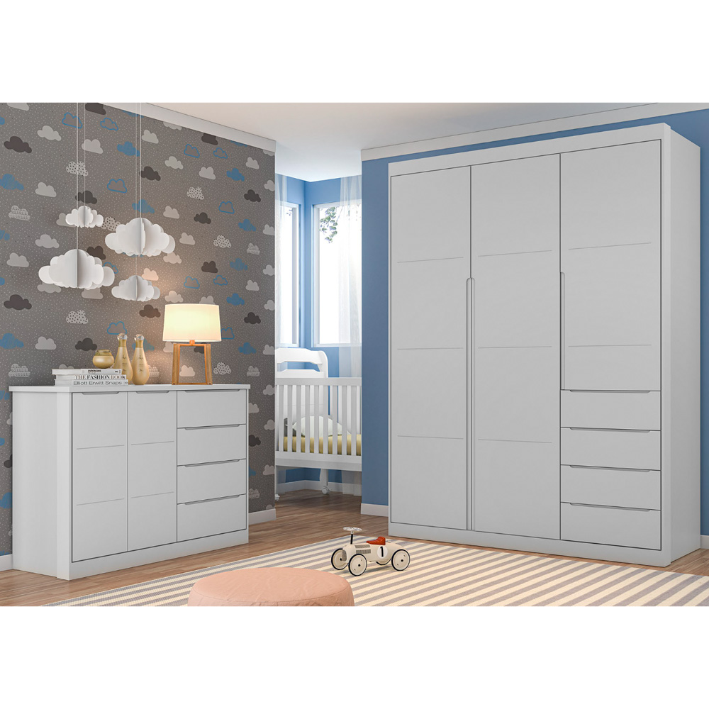 Guarda Roupa Infantil 3 Portas 4 Gavetas Lua P04 Cinza - Mpozenato