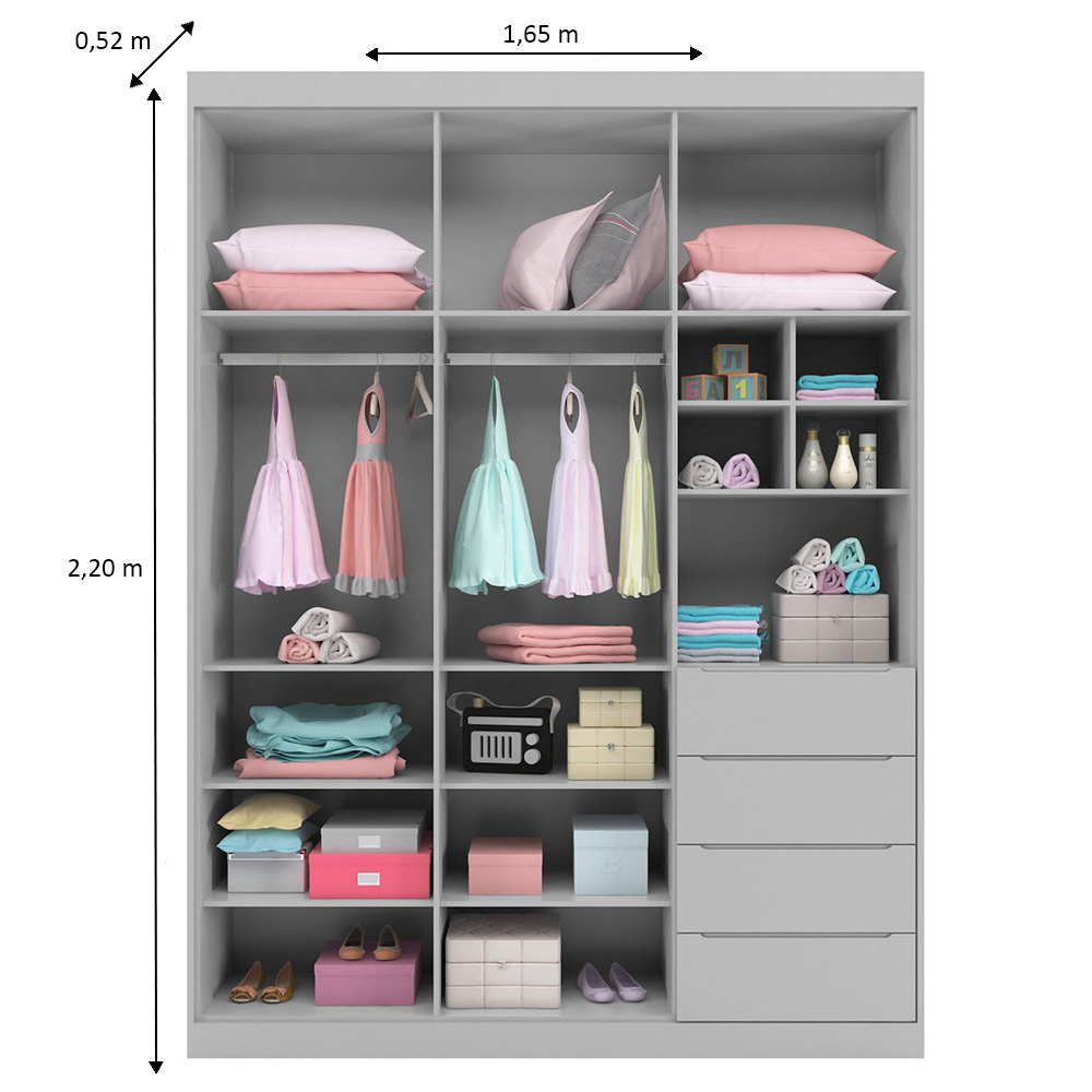 Guarda Roupa Infantil 3 Portas 4 Gavetas Lua P04 Cinza - Mpozenato