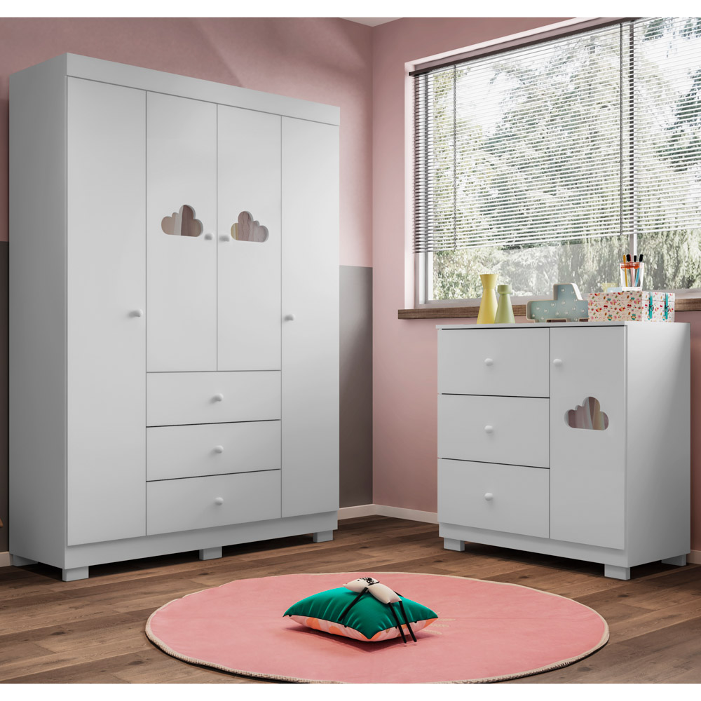 Guarda Roupa Infantil 4 Portas 3 Gavetas Amora P04 Branco - Mpozenato