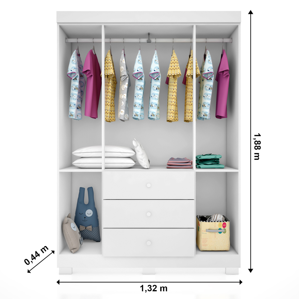 Guarda Roupa Infantil 4 Portas 3 Gavetas Amora P04 Branco - Mpozenato