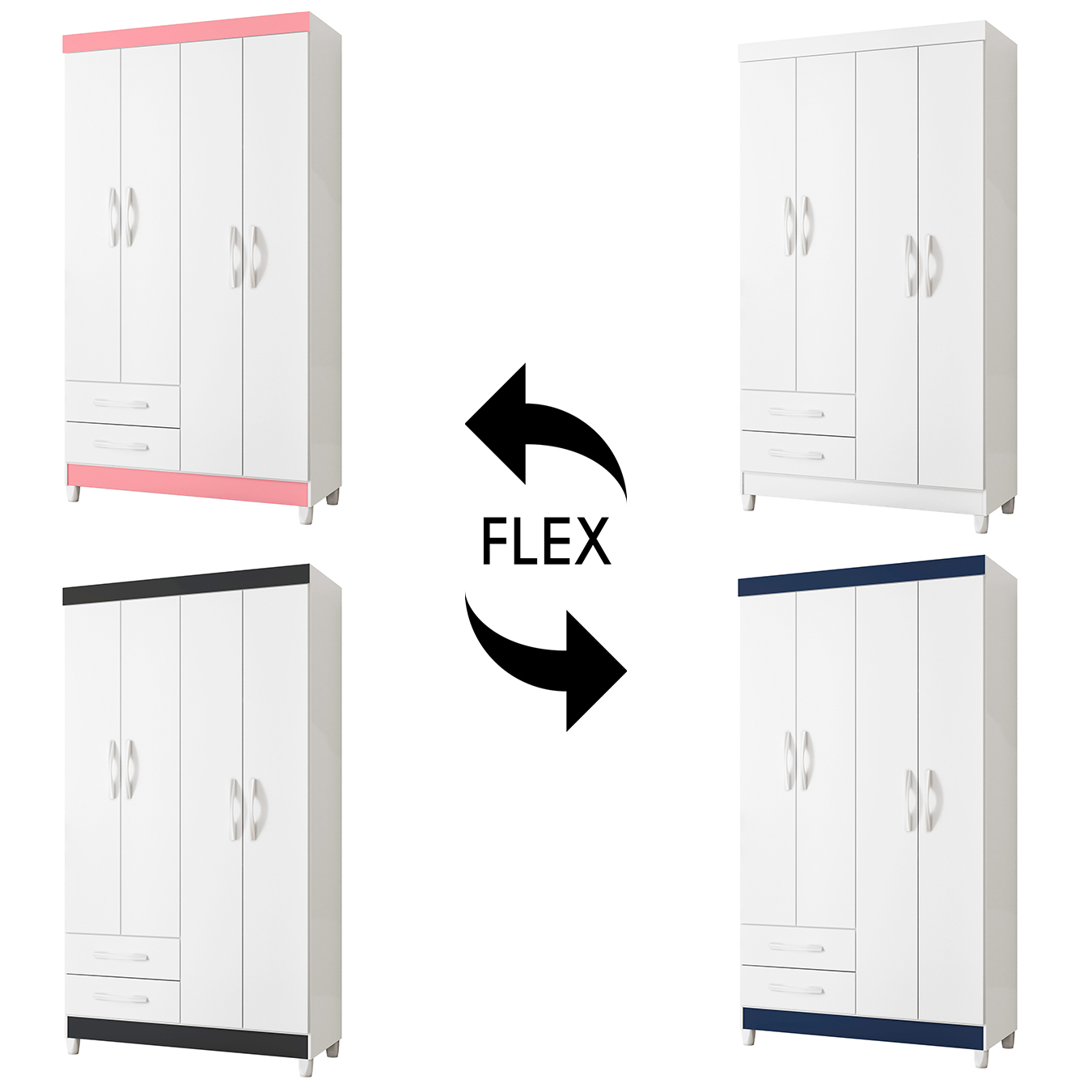 Guarda Roupa Solteiro 103cm 4 Portas Dony Flex A02 Branco   - Mpozenato