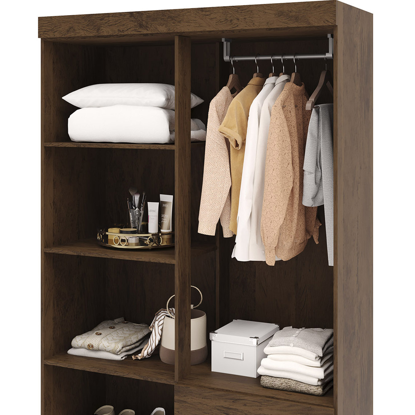 Guarda Roupa Solteiro 103cm 4 Portas Mayra Imbuia Rústico V02 - Mpozenato