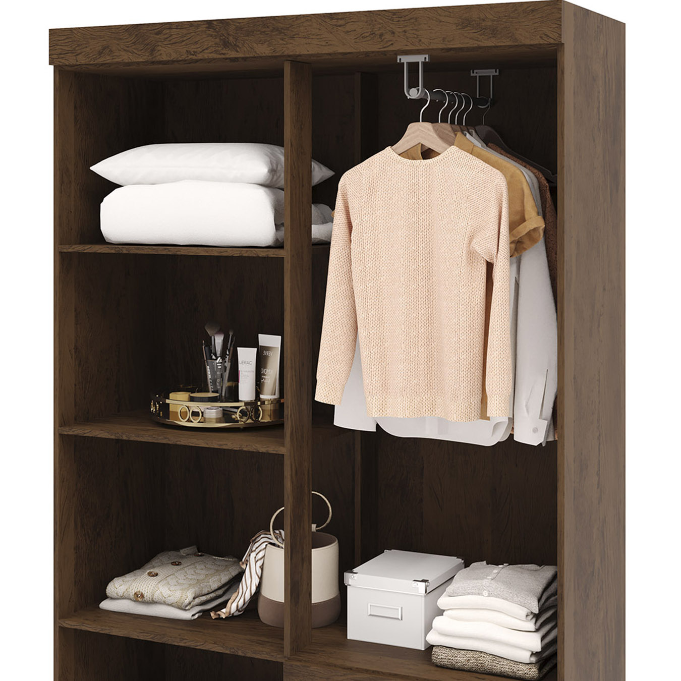 Guarda Roupa Solteiro 103cm 4 Portas Mayra Imbuia Rústico V02 - Mpozenato
