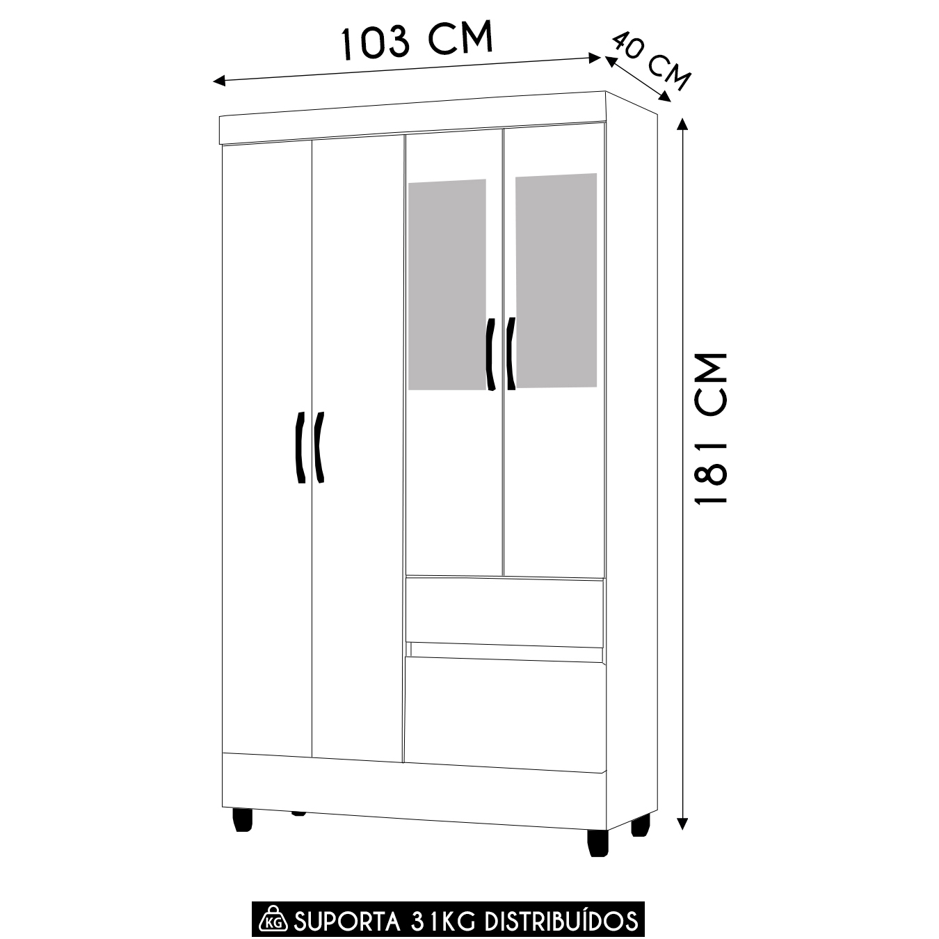 Guarda Roupa Solteiro 103cm Com Espelho Mayra Imbuia Rústico V02 - Mpozenato