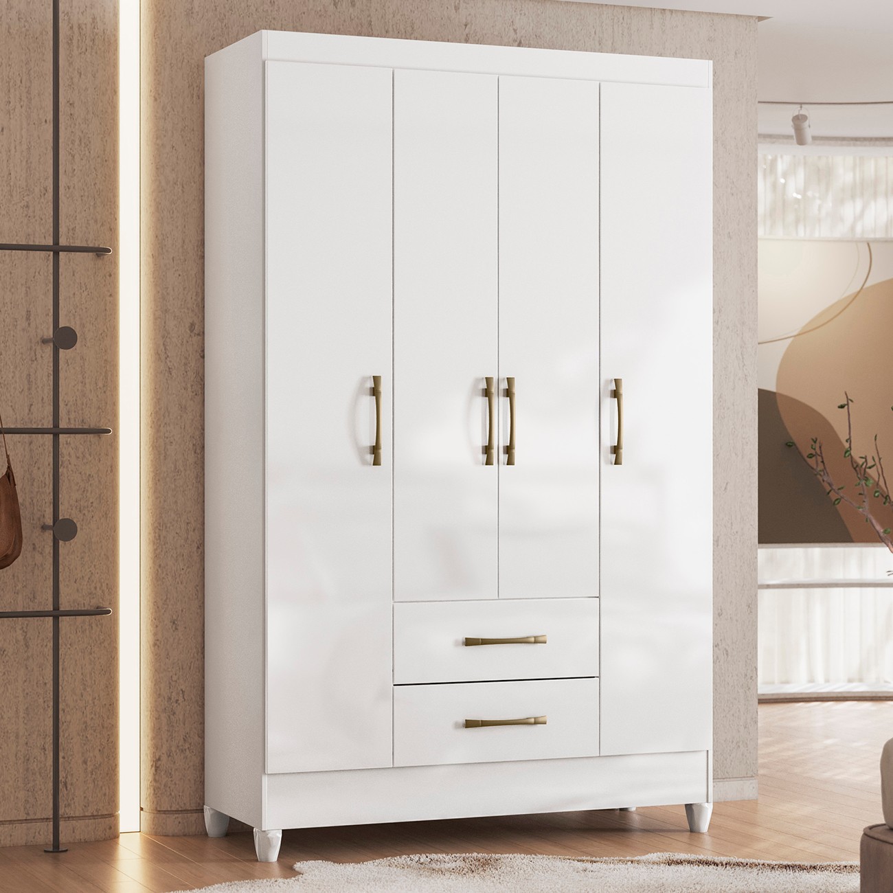 Guarda Roupa Solteiro 111cm 4 Portas Évora M07 Branco - Mpozenato