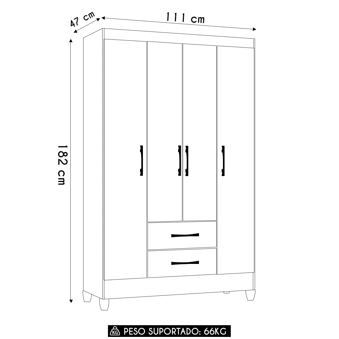 Guarda Roupa Solteiro 111cm 4 Portas Évora M07 Branco - Mpozenato