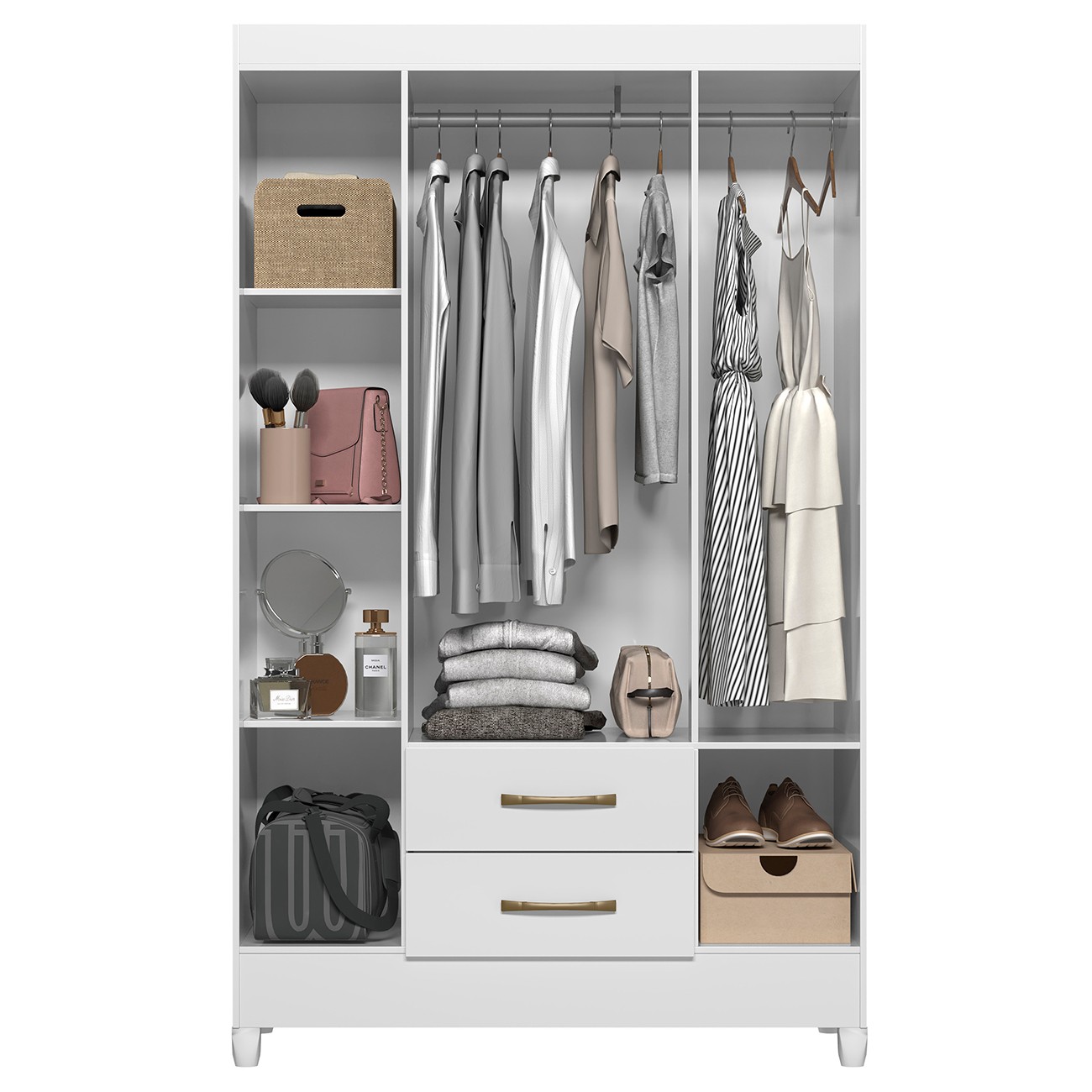 Guarda Roupa Solteiro 111cm 4 Portas Évora M07 Branco - Mpozenato