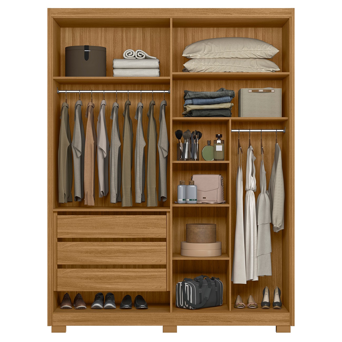 Guarda Roupa Solteiro 176cm Espelho Milão M07 Freijó - Mpozenato