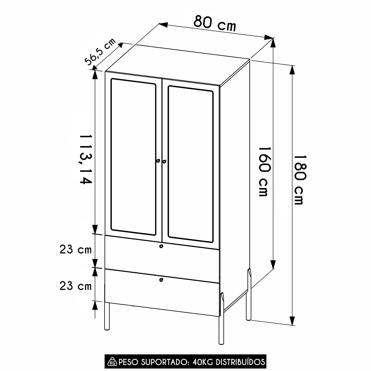 Guarda Roupa Solteiro 80cm Com 2 Portas Arlo Nero Preto A10 - Mpozenato