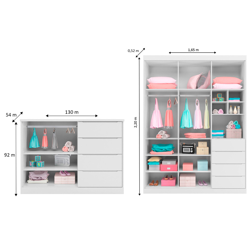 Jogo de Quarto Infantil Guarda Roupa 2 Portas e Cômoda 4 Gavetas Lua P04 Branco - Mpozenato