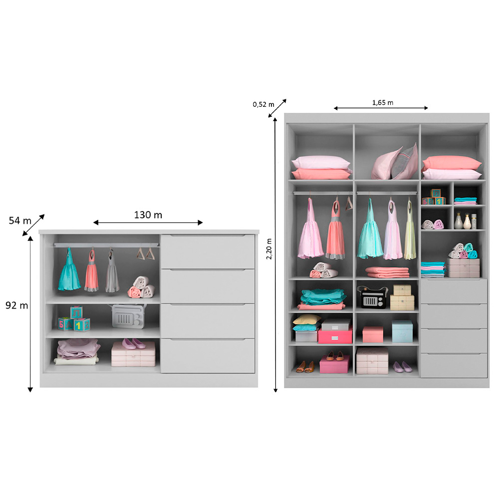 Jogo de Quarto Infantil Guarda Roupa 2 Portas e Cômoda 4 Gavetas Lua P04 Cinza - Mpozenato