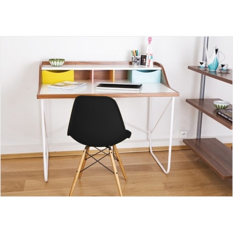 Kit 02 Cadeiras Eiffel Charles Eames Preta com Base de Madeira DSW