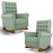 Kit 02 Poltronas de Amamentação Base Madeira Balanço Brenda G05 Veludo Verde - Mpozenato